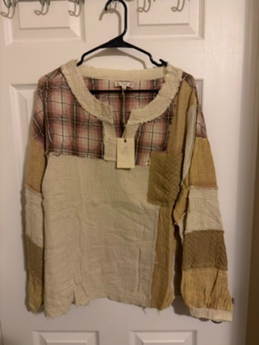 POL NWT Patchwork Plaid Gauze Boho Top Size L